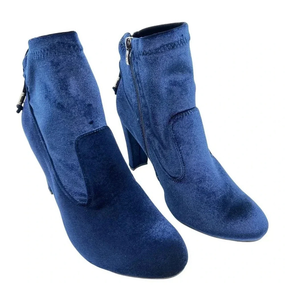 NEW Blue Velvet Ankle Booties Women 10M Zip Closure Block Heel Boots Elvis Shoes - Picture 8 of 16